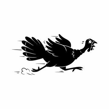 Funny Running Turkey Silhouette Cartoon for Thanksgiving