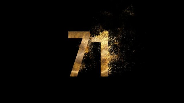 Beautiful Golden Number 71 with Golden Particles and Transparent Background, Golden Number Seventy One