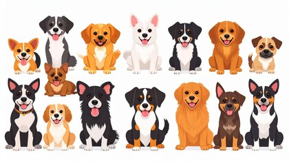 Fototapeta premium Adorable Cartoon Dog Breeds - A Colorful and Diverse Collection.