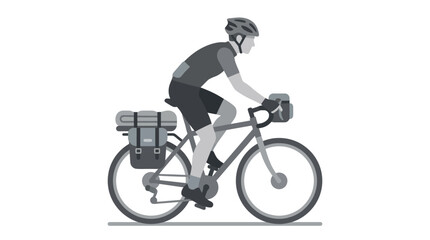 Obraz premium Cyclist on touring bike with panniers profile.