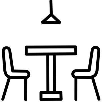 Minimalist dining table with chairs and hanging lamp icon