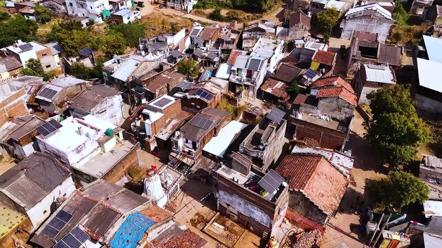 Aerial Drone View of Solar-Powered Residential Village in Gujarat, India
