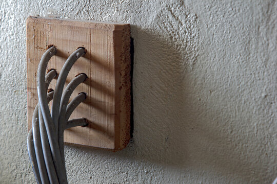 Microphone cables embedded in the building walls.