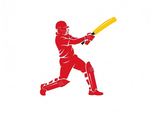 Cricket player silhouette hitting ball. Athlete playing cricket sport vector illustration.