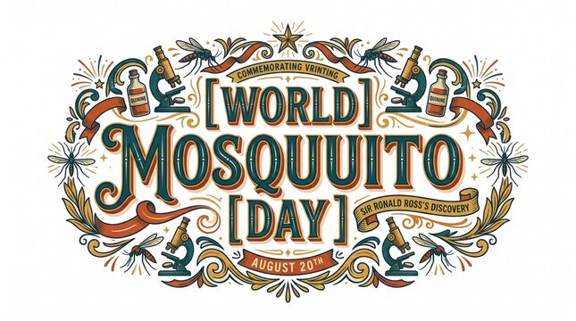 World Mosquito Day typography art. Vintage style illustration for awareness campaign.