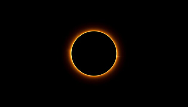 Total solar eclipse with a bright glowing ring of fire in the dark night sky
