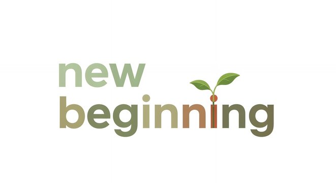 Minimalist New Beginning Text Art with Green Leaf Sprout for Sustainable Life and Fresh Start Concept Illustration
