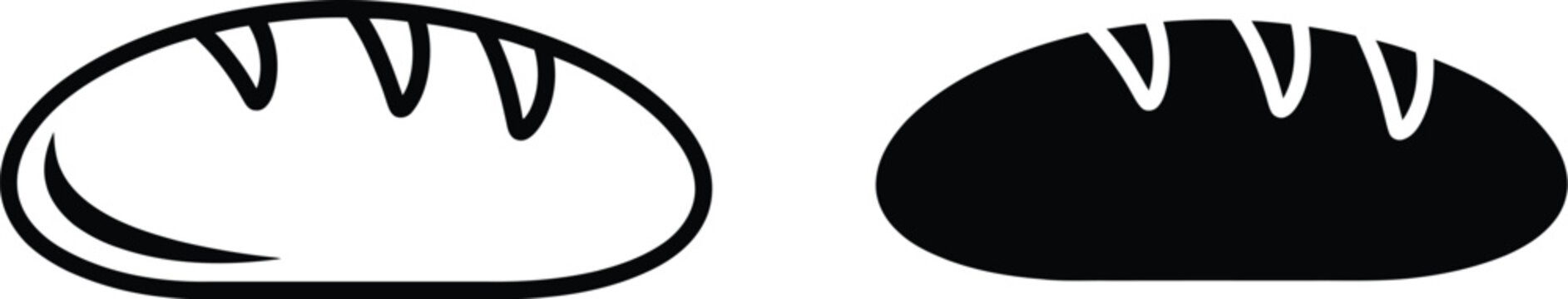 Bread loaf icon featuring a simple bakery symbol with clean flat vector style for food and restaurant designs.