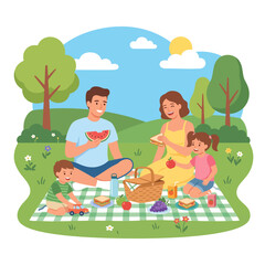 Naklejka premium A happy family enjoying a picnic together in the park.