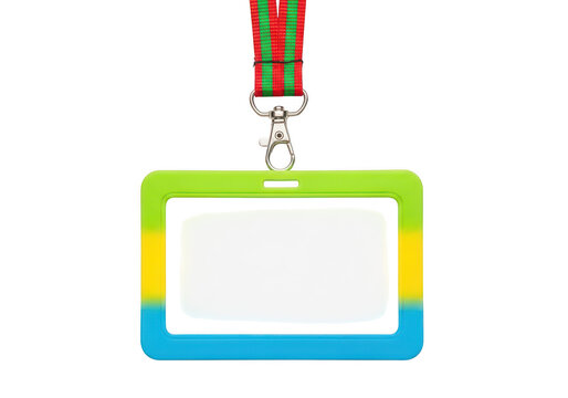 Colorful blank id card with lanyard isolated on transparent background