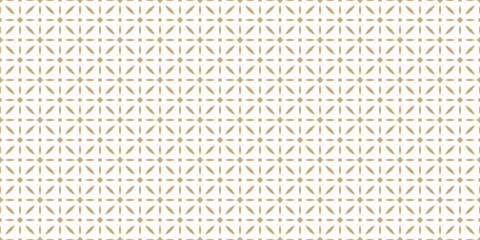 Obraz premium Luxury golden vector seamless background. Abstract geometric floral pattern with diamonds, flower silhouettes, leaves, lattice. Simple gold ornament in oriental style. Repeated minimal geo design