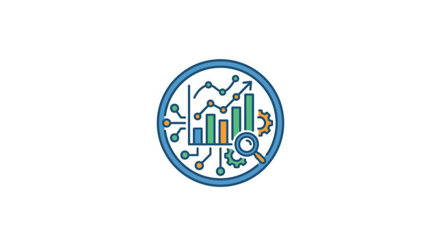 Data analytics circle icon with financial growth charts
