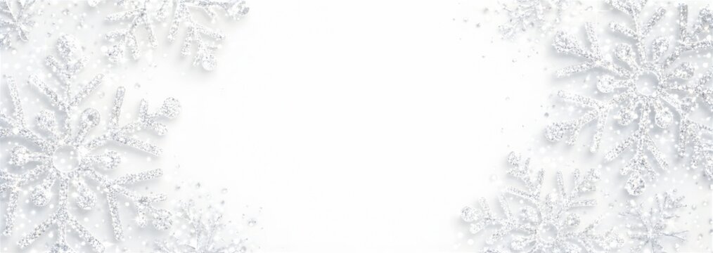 Silver glitter snowflakes. Sparkling Christmas background.