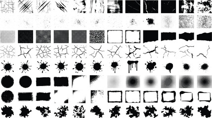 Graffiti spray paint splatters and drips vector silhouette set, with street art textures cracks elements © Akramul