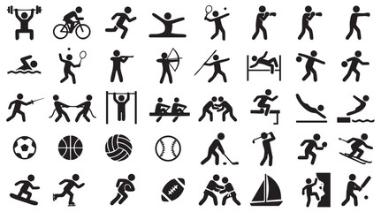 Fototapeta premium Sports Icon Set Bundle | Athlete Silhouette Vector Collection | Cycling, Running, Tennis, Boxing, Basketball, Golf, Archery & More Clipart for Fitness, Athletics & Team Sports Design