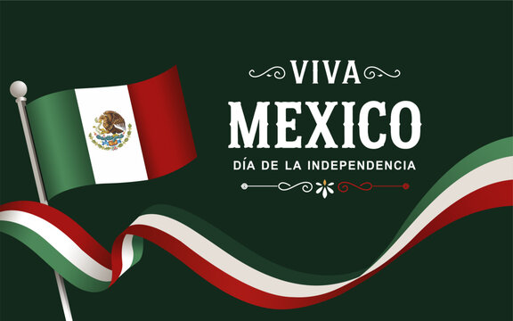 Mexico independence day banner background 16 september design element with waving ribbon flag.