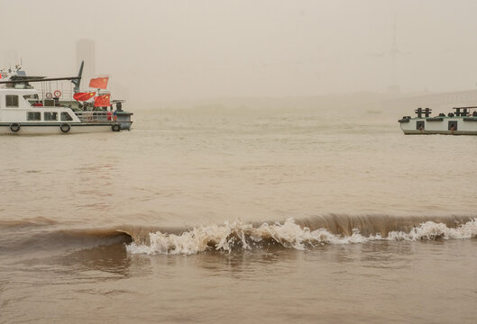 Fishing Boats on Sandy Beach, Wuhan - Overcast Weather