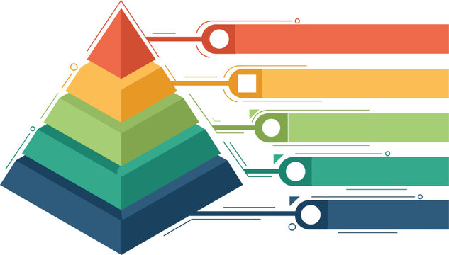 Business pyramid chart infographic vector template, with five steps options diagram data progress layout
