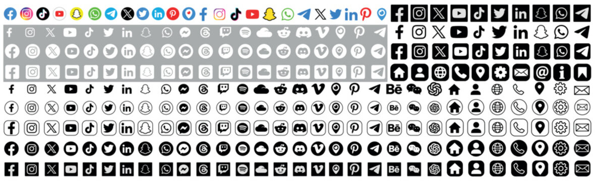 social media and communication icon collection featuring popular platform logos isolated on transparent background for web interface mobile applications branding digital marketing and graphic design