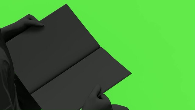 Black Silhouette Holding Open Blank Magazine Over Green Screen