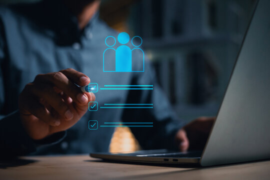 HR manager evaluating candidate profiles using a digital checklist , identify career opportunities, ensuring workforce success and organizational growth.
