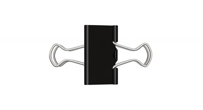 Black Metal Binder Clip Isolated on White Background for Office Stationery Supplies and Document Organization