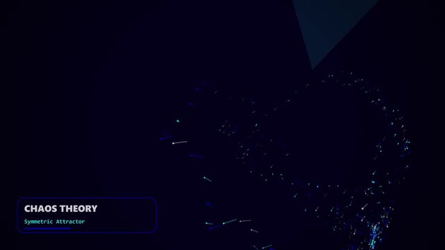 Chaos Theory Symmetric Attractor featuring glowing blue particles moving through dark space for scientific visualization