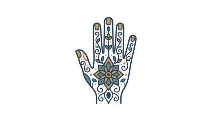 Naklejka premium Decorative Hamsa hand with blue floral mandalas.