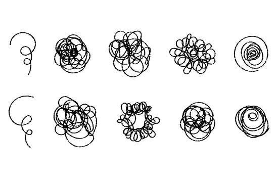Handwritten round and round emotional thought circuit - Worries, hesitation, bewilderment, thoughts, confusion, round and round, complicated, etc.