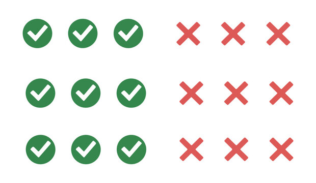 Green check marks and red cross symbols in circular frames for correct and wrong answers.