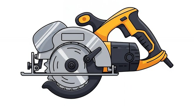 Handheld Circular Saw Illustration Yellow Power Tool for Woodworking Carpentry and Home Renovation Jobs