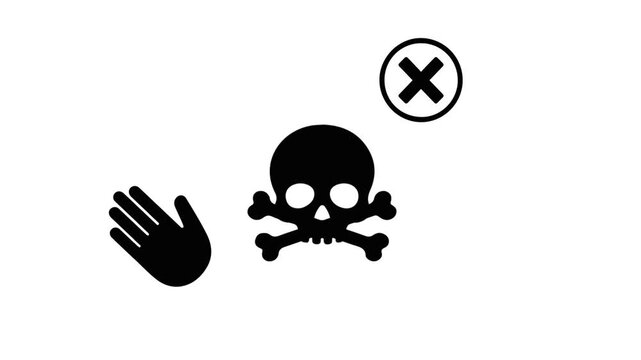 Skull Crossbones and Stop Hand Gesture Safety Warning Icon