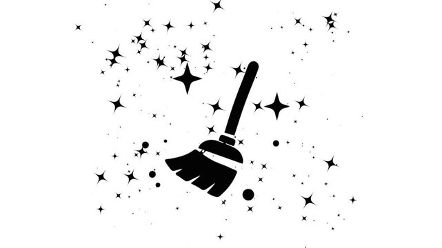 Cleaning Broom Icon with Sparkles and Dust