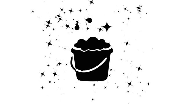 Cleaning Bucket with Soap Bubbles Icon Isolated on White