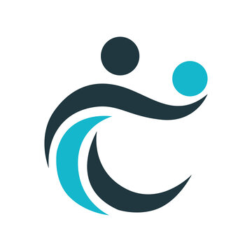 Abstract human figure and wave letter C logo vector illustration
