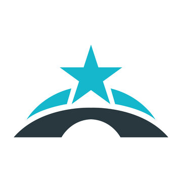 Blue star and bridge abstract logo vector illustration