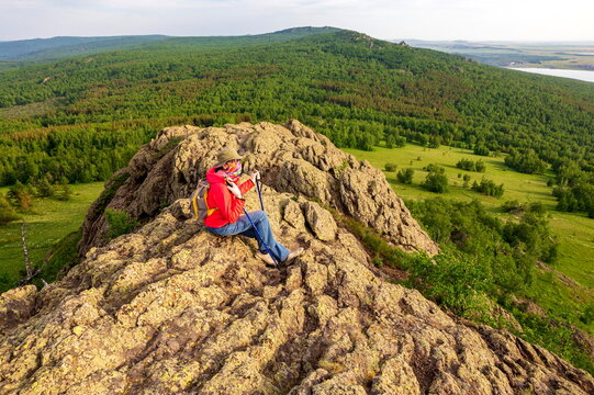 beautiful mature women travels through the mountains of the Southern Urals