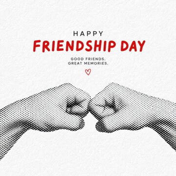 Two hands forming a heart for Happy Friendship Day celebration. Close-up of diverse friends showing affection and unity with hand gesture symbol.