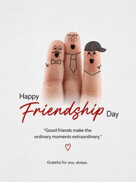 Happy Friendship Day celebration with hand-drawn hearts on feet. Close-up of cheerful friends sharing affectionate messages for International Frien...