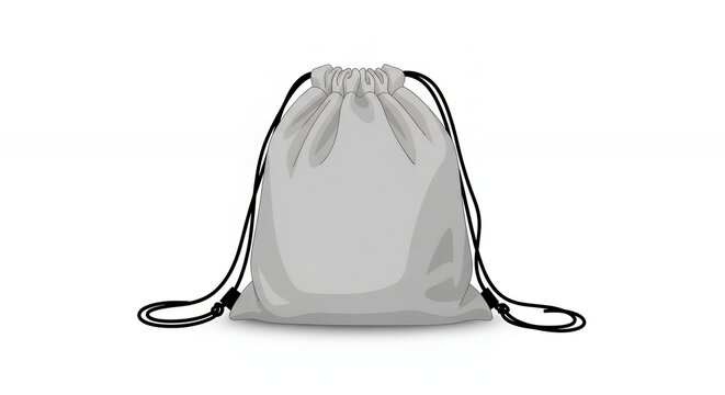 Clean Gray Drawstring Gym Bag Mockup Cinch Sack for Sports and Travel Isolated on Plain White Background