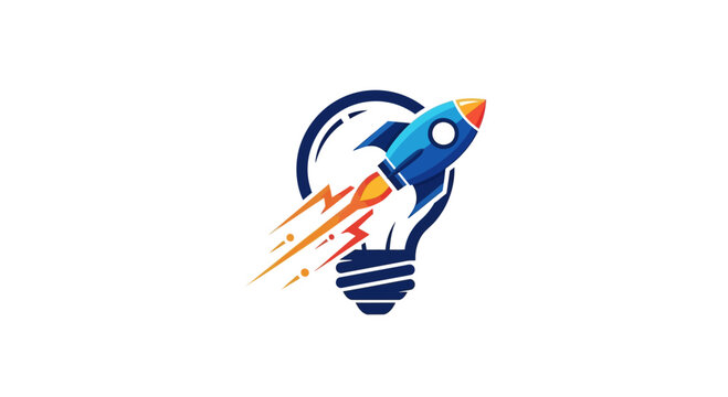 Creative Idea Rocket Launching from Light Bulb Logo Icon