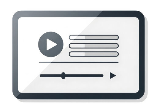 Play button with document icon overlay for media presentation isolated on transparent background