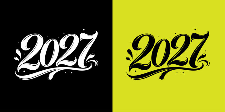 2027 hand lettering typography design bundle in black and white vintage calligraphy style 