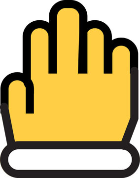 A vibrant yellow flat design hand icon with a thick black outline, often used as a pointer or grab cursor.