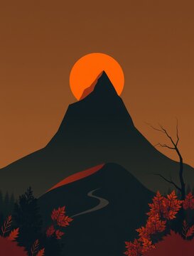 Berg in Herbstfarben, Illustration, steile Spitze