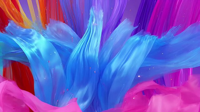 Abstract digital painting with vibrant vertical streaks of red, yellow, orange, and purple, featuring a curved brushstroke