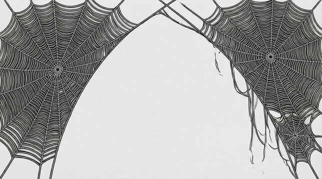 Detailed spider webs arching across a minimalist background, ideal for Halloween or nature-themed designs