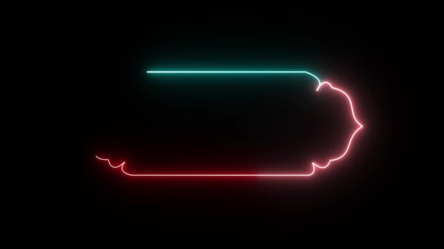 Glowing colorful neon line luxury Arabic Islamic text box title frame border animation video, Ramadan title frame on a black wall.