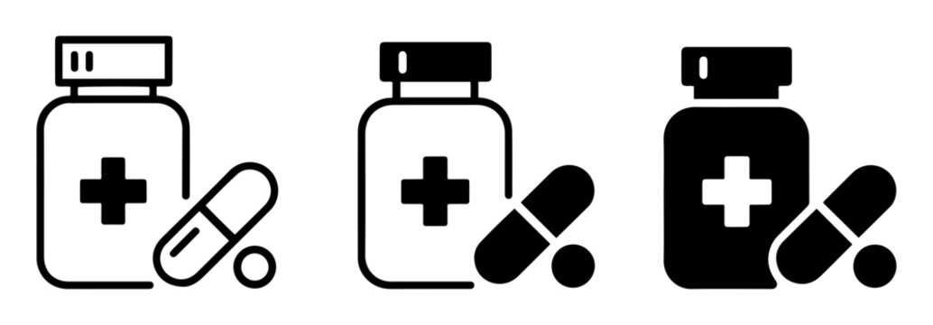 pill bottle icon set pharmaceutical medicine