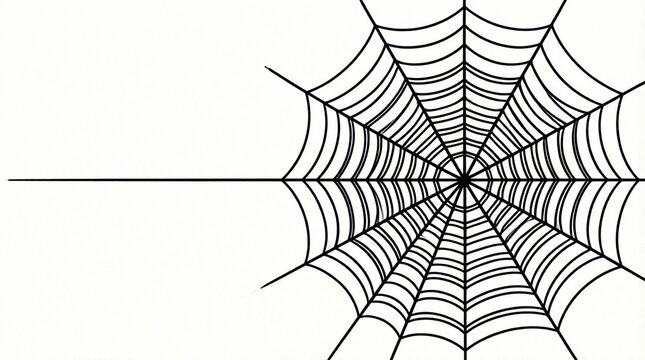 Minimalist black and white spider web illustration for Halloween design or graphic projects